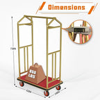 Gold Hotel Luggage Cart,42"x24" Bellman Cart with Baffle Guardrail and 6In Caster Weight Capacity Up to 850LBS Provide Convenience to Guest Gold Finished Hotel Cart Add Elegance to Hotel&Resort