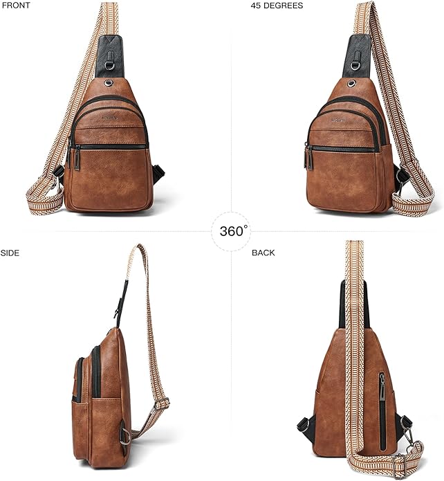 LATMAP Sling Bag For Women Faux Leather Small Casual Daypack Backpack Fanny Pack Crossbody Chest Bags Purse