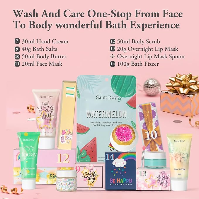 Birthday Gifts for Women, Birthday Spa Gift Basket for Women, Luxury Birthday Spa Gift Box, Rich Bath Essentials, Butter, Candle, Unique Diy Nails Set, Birthday Presents Spa Gift for Mom