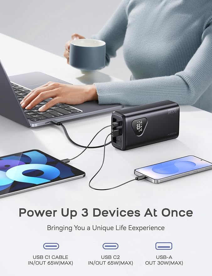 RORRY Portable Charger, 5000mAh Portable Charger Power Bank with Built-in Cables Laptop Power Bank, 25000mAh 65W Portable Laptop Charger