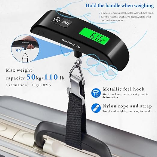 Luggage Scale, 110lb Luggage Weight Scale with 4 Unit Switching Functions&LED Display, Luggage Scale Travel Digital for Weighing Luggage, Backpacks, Packages and Markets(Black)