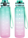 OLDLEY Water Bottle, 32oz Motivational Sports Water Bottle with Time Marker - Times to Drink - Tritan, BPA Free, Wide Mouth Leakproof, Anniversary Birthday Gifts for Men Women,Bubble Gum (1 Bottle)