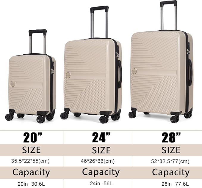 Luggage Set 3 Pieces -Suitcase Set - Luggage with Wheels - Check-in Luggage - PC + ABS Durable Suitcase Rotating Silent Wheels 3-Piece 20/24/28 yellow (beige)