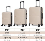 Luggage Set 3 Pieces -Suitcase Set - Luggage with Wheels - Check-in Luggage - PC + ABS Durable Suitcase Rotating Silent Wheels 3-Piece 20/24/28 yellow (beige)