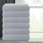 CASA COPENHAGEN Wave Textured 6 Pieces Small Bath Towel Set - Grey Voilet, 24" x 48", 550 GSM 6 Bath Towel Rough & Tough Use Cotton Towels Gift Set for Bathroom