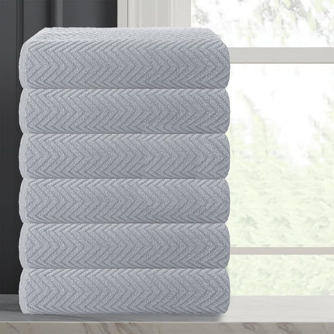 CASA COPENHAGEN Wave Textured 6 Pieces Small Bath Towel Set - Grey Voilet, 24" x 48", 550 GSM 6 Bath Towel Rough & Tough Use Cotton Towels Gift Set for Bathroom