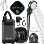 AUTOPkio Portable Camping Shower, 6000mAh Rechargeable Camp Shower Pump with USB Cable & Electric Outdoor Shower Head Sprayer for Camping, Hiking, Pet Bathing, Washing