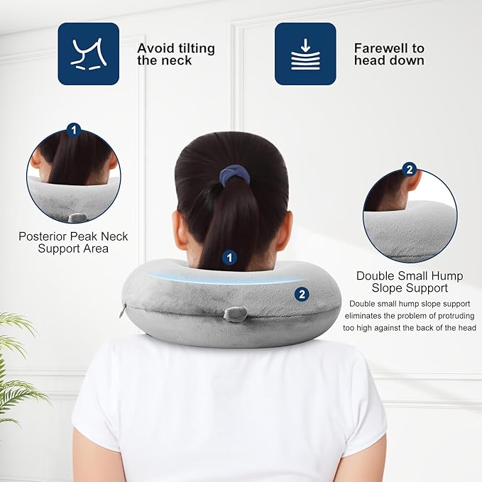 GDEOUP Travel Pillow 100% Pure Comfortable U Shape Memory Foam Pillows Neck and Head Support Portable Travel Neck Pillow Suitable for Planes Airplane for Traveling,Train,Self-Drivingng Car,(Grey)