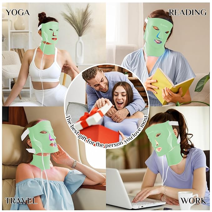 Red Light Therapy for Face, LED Light Therapy Mask Skin Care Mask & Neck, LED Red & NIR Light Therapy Wavelength for Home Use, Working Travel Yoga Sleep