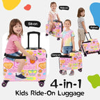 smilesun 20" Ride-On Suitcase for Kids, Cute Pattern, Lightweight Hardshell Carry-On Luggage with Double Spinner Wheels, TSA Lock for Boys & Girls (Candy Garden Pink, 20-inch)