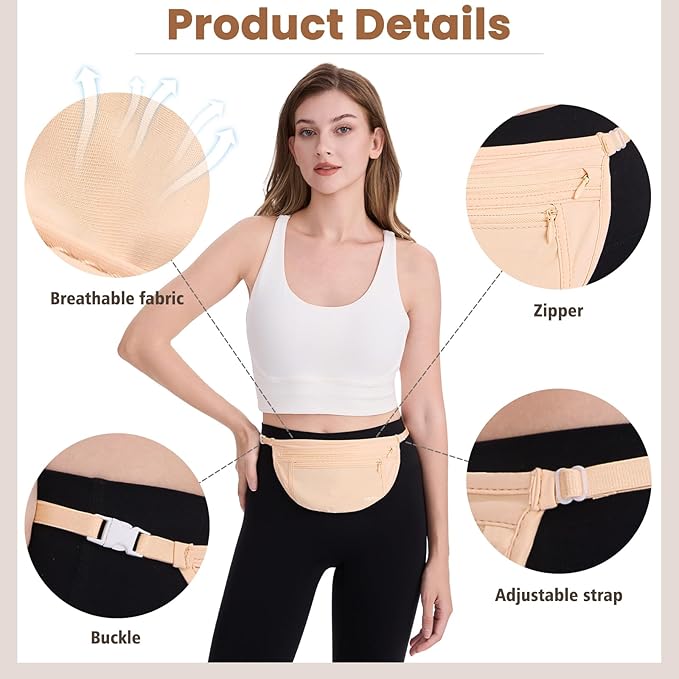 Hidden Travel Money Belt for Women - Anti-Theft Waist Pack, Lightweight Travel Fanny Pack for Money, Passport & Daily Travel Use