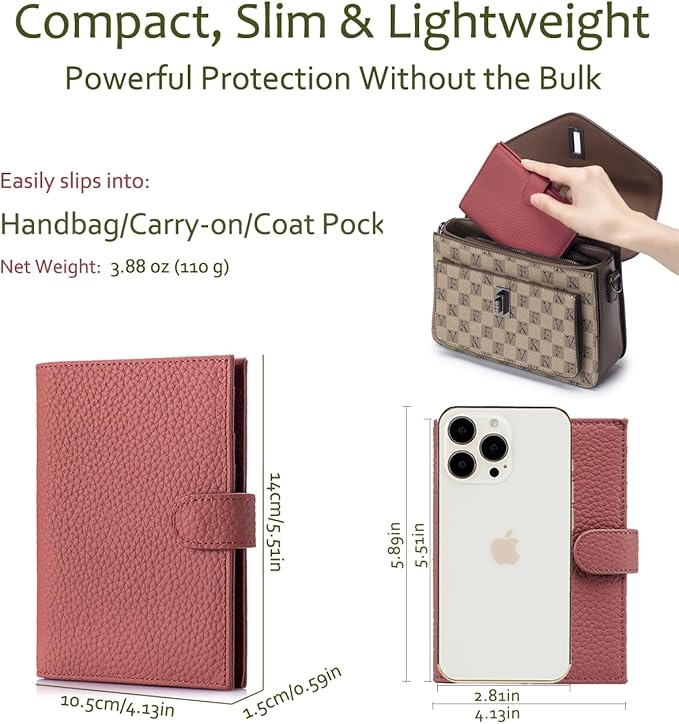 Slim RFID Passport Wallet for Women – Leather Travel Wallet Womens with Passport Slot & Card Slots, Zippered Coin Pocket & Cash Holder Travel Organizer Burnt Sienna (Brick Red)