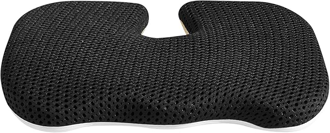 Gooo&Ma Office Chair Cushion - Air Fiber Seat Cushion for Tailbone Pain Relief, Breathable Cooling U-Shape Desk Chair Pad for Car & Gaming, Ergonomic Memory Foam Alternative Washable(Black)