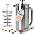 Ziruma Non-Toxic French Press, Surgical Stainless Steel Coffee Press, Plastic-Free, Heavy Metal-Free, No Endocrine Disruptors, 34 Oz, Double Wall, 4-Layer Filter, Portable Coffee Maker