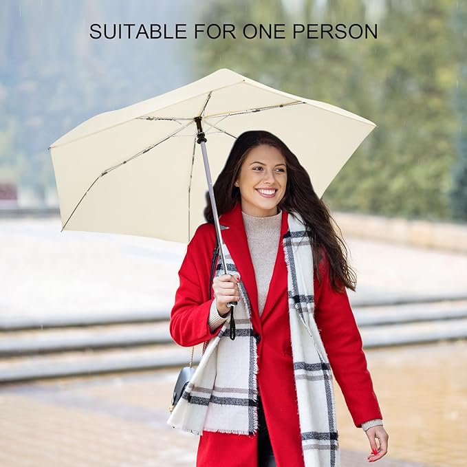 Compact Travel Umbrella for Purse - Flat Handle, Waterproof for Light Rain