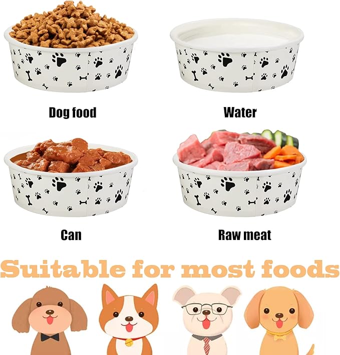 Disposable Dog Bowls - 30 Pcs 16 Ounces Paper Pet Bowls for Food and Water - Serving Tray Dishes for Small Medium Dogs Cats