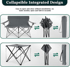 Leonyo Double Camping Chair, Loveseat Camping Chair with Folding Table, 2 Person Outdoor Folding Beach Chairs for Adults, Cup Holders & Carry Bag for Outside Travel, Supports 500lbs, Grey
