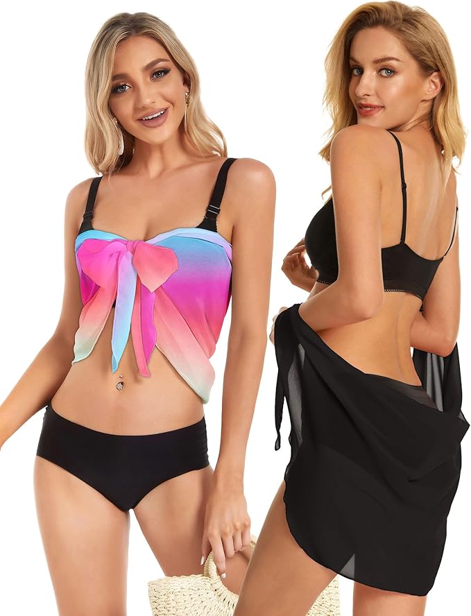CHICGAL 2 Pieces Women Beach Sarong Bathing Suit Wrap Skirt Sheer Bikini Swimsuit Cover Ups for Swimwear