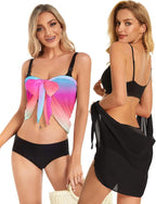 CHICGAL 2 Pieces Women Beach Sarong Bathing Suit Wrap Skirt Sheer Bikini Swimsuit Cover Ups for Swimwear