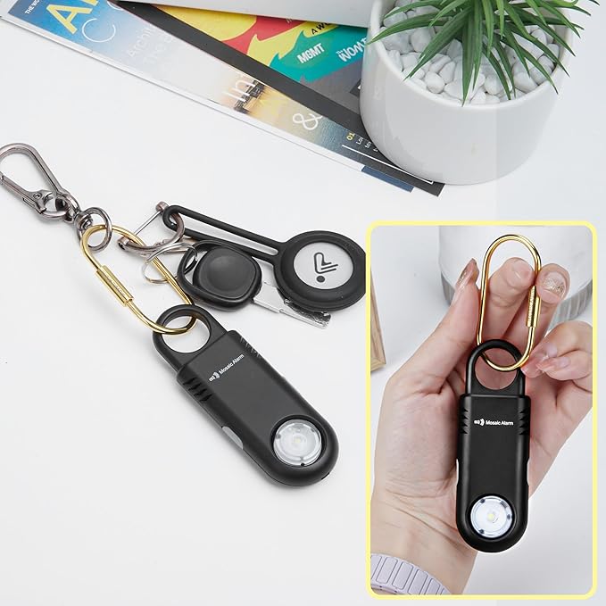 135dB Rechargeable Personal Safety Alarm Built-in Ultra-Bright Flashlight. Non Slip Grip Keychain Emergency SOS Siren for Women, Students, Night Runner. Loud Sound Hiking Bear Alerts with Hook. Black