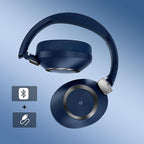 Active Noise Cancelling Headphones, 100H Playtime Headphones Wireless Bluetooth, Bluetooth Headphone with Microphone, Over- Ear Wireless Headphone with Deep Bass for Travel (Blue)