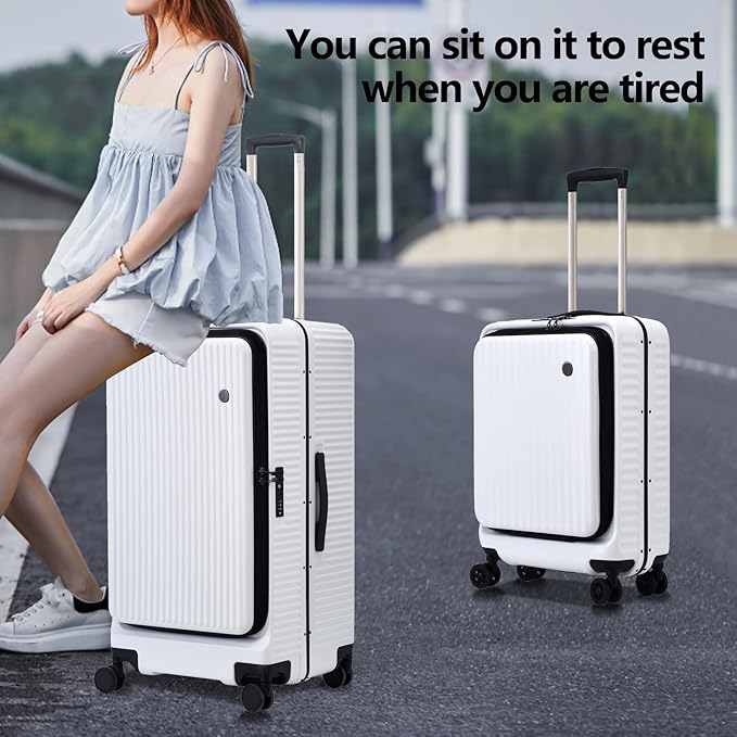 Kaleenie 2 pieces 20/29 Aluminum Frame Carry On and Checked Luggage Set with Side Opening, Lightweight Hardshell ABS+PC Trunk Suitcase with TSA Lock, 360° Universal Wheels & Adjustable Handle, White