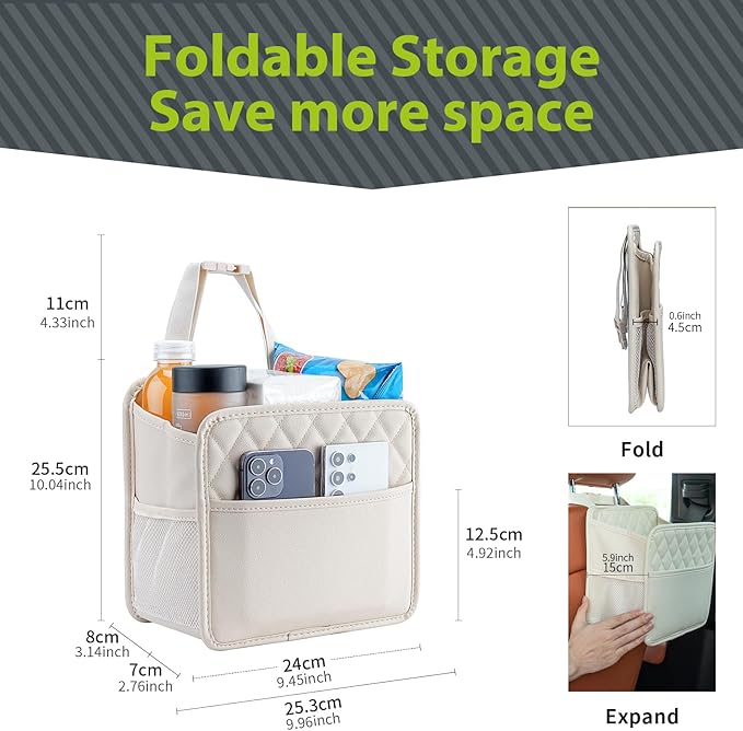 FrgKbTm Car Seat Back Hanging Bag Car Document Holder Multi-Pocket Bottle Bag Storage Box Organizer Travel Tidy Pouch Pocket Kids Beige