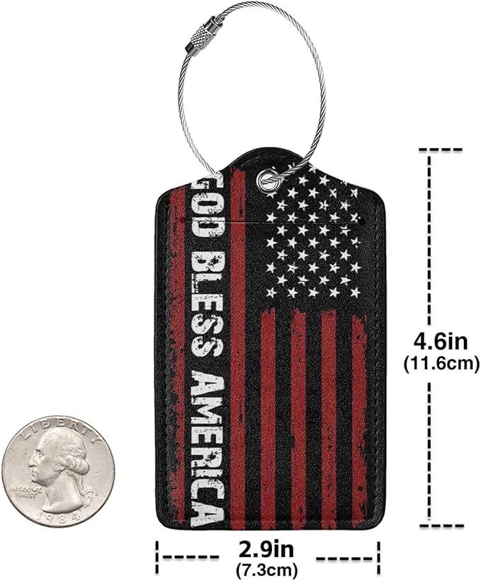 2 Pack Luggage Tags for Suitcases, PU Leather Bag Tag with Privacy Cover Address Card Travel Essentials-God Bless American
