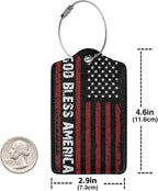 2 Pack Luggage Tags for Suitcases, PU Leather Bag Tag with Privacy Cover Address Card Travel Essentials-God Bless American