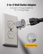 2 Prong to 3 Prong Outlet Adapter, ETL Listed 3-2 Prong Adapter, Fire-Retardant (392℉) PBT Material, Heavy Duty Wall Plug Adapter for Old Homes, Travel to Japan, Gray (Light Gray (4-Pack))
