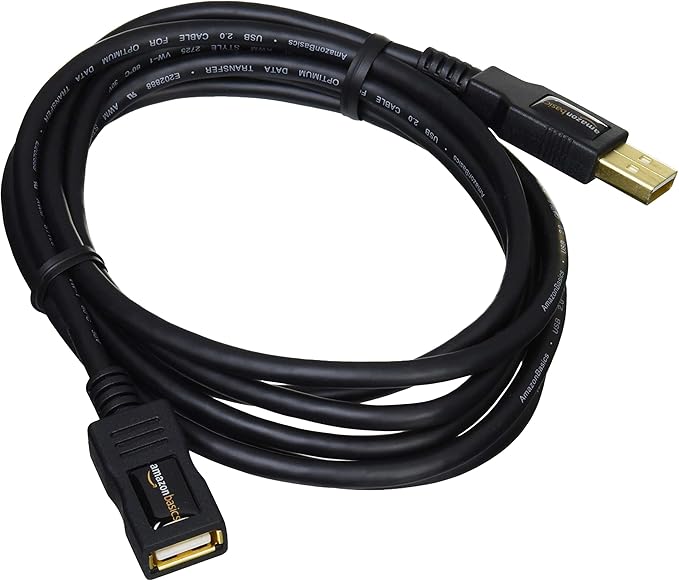 Amazon Basics USB-A 2.0 Extension Cable, Male to Female, 480Mbps Transfer Speed, 6.5 Foot, Black