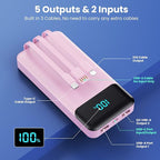Portable Charger Power Bank 40800mAh with Built-in Cables,25W Fast Phone Charging Portable Battery Pack,5 Outputs Travel Essentials Outdoor External Battery for iPhone 17/16,Galaxy Android etc-Pink
