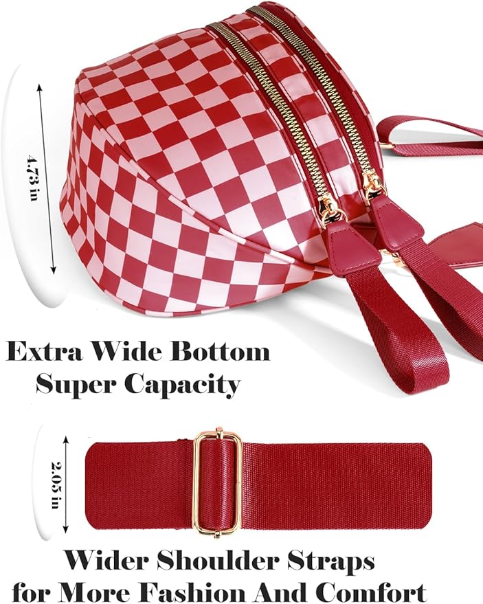 Black and White Checkered Crossbody Bag Bum Bag for Women,Spacious Checkered Purse Fanny Packs Belt Bag