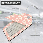 2Pack Luggage Tags for Suitcases, Cute Unique Pu Leather Cruise Luggage Tag with Privacy Cover ID Label Address Card and Metal Ring Suitable for Women Men Kids Travel Bag Pink and beige flowers