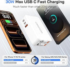 5-in-1 Retractable Wall Charger with Dual Cables, 50W Retractable Phone Charger with 3.3FT USB C & Lightening Cables,30W Fast Charging Block Wall Plug for iPhone 17 16 15 14 13,G-alaxy S26 S25,i Pad