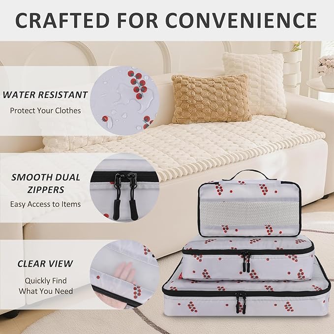 U+U 5 Set Packing Cubes for Travel Essentials Ultralight Luggage Packing Organizers with Laundry Bag and Shoe Bag for Vacation, Business Trip and Camping (Cherry Tomato)