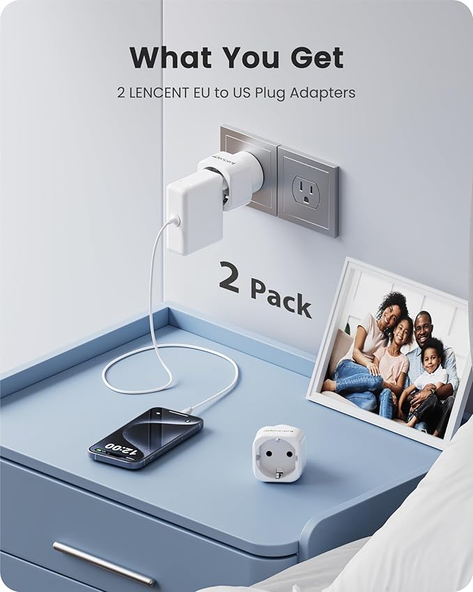 LENCENT 2 Pack Europe to US Plug Adapter,European to USA Adapter, American Outlet Plug Adapter, EU to US Adapter, Europe to USA Travel Plug Converter