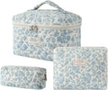 uekeboag Large Travel Quilted Makeup Bag for Women, Floral Cotton Cosmetic Bag, Coquette Aesthetic Floral Toiletry Organizer Bag