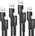 JSAUX USB C Cable 4-Pack [10ft+6.6ft+3.3ft+3.3ft], USB A to Type C Fasting Charging Cord Compatible with iPhone 16/16 Pro/16 Pro Max/15, Samsung Galaxy S24 S23 S22 Note 20 10 Black