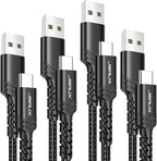 JSAUX USB C Cable 4-Pack [10ft+6.6ft+3.3ft+3.3ft], USB A to Type C Fasting Charging Cord Compatible with iPhone 16/16 Pro/16 Pro Max/15, Samsung Galaxy S24 S23 S22 Note 20 10 Black