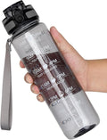 OLDLEY Water Bottle, 32oz Motivational Sports Water Bottle with Time Marker - Times to Drink - Tritan, BPA Free, Wide Mouth Leakproof,Anniversary Birthday Gifts for Men Women,Smoke Grey (1 Bottle)