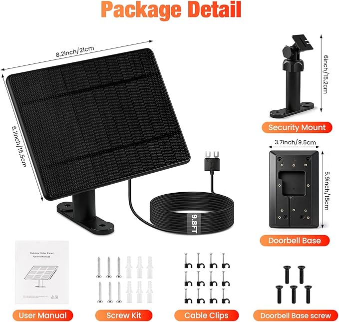 Solar Charger for Ring Doorbell,Ring Solar Panel for Video Doorbell 3/3 Plus/4,Battery Doorbell Plus/Pro(U-Shaped Port)