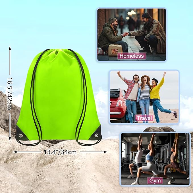 Grneric Drawstring Backpack Bulk 70Pcs String Backpack Drawstring Bags Cinch Bag Sackpack for Men Women Gym(Light Green)