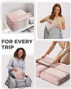 Percover Compression Packing Cubes 4-Piece Set, Packing Cubes Compression for Travel with Label Pockets, Travel Organizer for Carry On & Checked Luggage, Pink