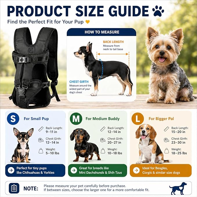 Dog Backpack Carrier, Legs-Out Front Carrier for Small Medium Dogs, Adjustable Breathable Front Carrier for Hiking, Cycling, Travel