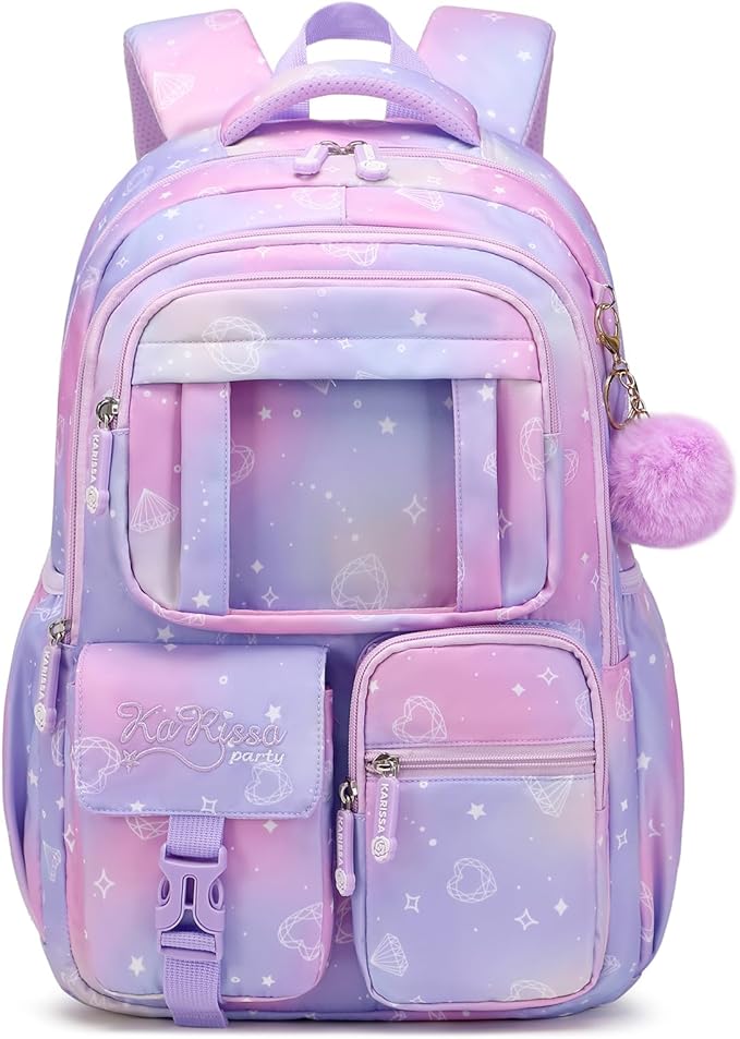 PIG PIG GIRL Kids Backpack for Girls - School Bags for Middle School Students - Book Bag for Elementary Primary - Kawaii Ita Backpack - Purple