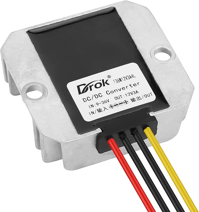 DROK Boost Buck Converter 9V-36V to 12V 3A 36W Aluminium Shell Waterproof Auto Step Up Down Voltage Regulator 12V Volt Transformer for Car Audio Solar Power System LCD Television LED Display Screen