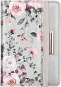 Passport Holder,RFID Blocking Passport Cover Cute Floral Traveling Passport Wallet for Women Grey Flowers