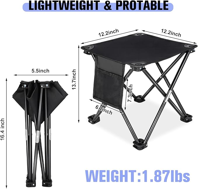 KABOER 2 Pack Folding Camping Stool Portable Outdoor Camping Chair for Fishing BBQ Hiking Gardening Beach Travel with Carry Bag