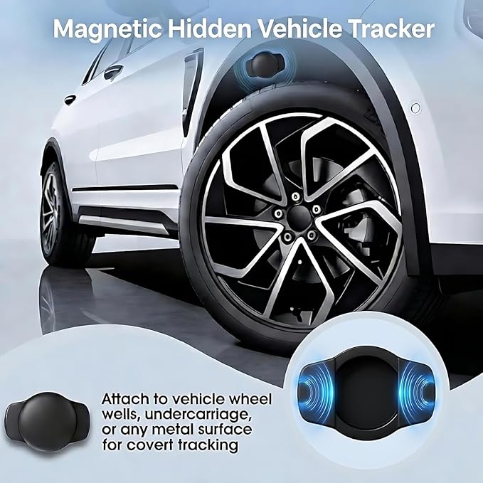 GPS Tracker for Vehicles Hidden Magnetic Case Car Tracker Device Works with Apple Find My (iOS Only) Waterproof Worldwide Real-Time Tracking for Cars No Subscription No Monthly Fee Replaceable Battery